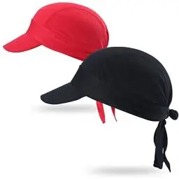 Produktbild: Arcweg Bandana Cap Kopftuch Mit Schirm Atmungsaktiv Pirat Kappe UV Schutz Verstellbar Bikertuch Radsport Mützen Schnelltrockned Schwarz+Großes Rot