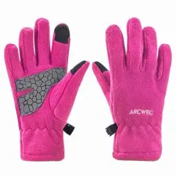 Produktbild: Arcweg Handschuhe Kinder Fleece Warm Laufhandschuhe Winter Gloves rutschfest Fahrradhandschuhe Touchscreen Winterhandschuhe Jungen Mädchen Fingerhandschuhe Camping Laufen Altrosa S-M 5-6 Jahre