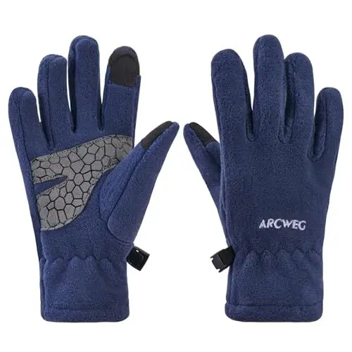 Produktbild: Arcweg Handschuhe Kinder Fleece Warm Laufhandschuhe Winter Gloves rutschfest Fahrradhandschuhe Touchscreen Winterhandschuhe Jungen Mädchen Fingerhandschuhe Camping Wandern Laufen Blau S-M 5-6 Jahre