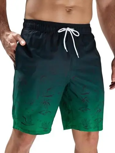 Produktbild: Arcweg Herren Badehose Lange Badeshorts Bedruckt Schnelltrocknend Elastischer Bund Leichte Schwimmhose Boardshorts Für Männer Strandurlaub & Freizeit Grün XL(EU)