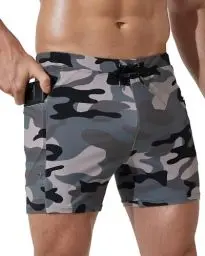 Produktbild: Arcweg Herren Boxer-Badehose mit Taschen Badeshorts Badepants Wassersport Männer Jungen Schwimmhose kurz eng Baden Strand Shorts Gummibund mit Taschen Tarnfarbe L（EU