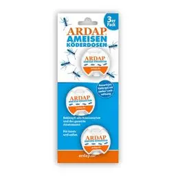 Produktbild: ARDAP Ameisenköder 3 Dosen - Ameisenköderdose als Ameisenfalle - Ameisen bekämpfen leicht gemacht - Ameisenköder für innen & draußen - Gegen Ameisen im Haus mit neuartigem Ködergel - Ameisengift