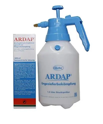 Produktbild: ARDAP Ungeziefer Konzentrat 500 ml inklusive Drucksprüher 1,5 Liter - Zur Herstellung von bis zu 50 Liter Ungezieferspray im Pumpsprüher gegen Fliegen, Bettwanzen, Milben, Motten, Mücken, Wespen