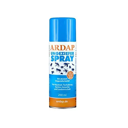 Produktbild: ARDAP Ungezieferspray mit Sofort- & Langzeitwirkung 200ml - Insektenspray zur Bekämpfung von akutem Ungeziefer- & Insektenbefall wie Milben, Bettwanzen & Fliegen - Bis zu 6 Wochen wirksamer Schutz