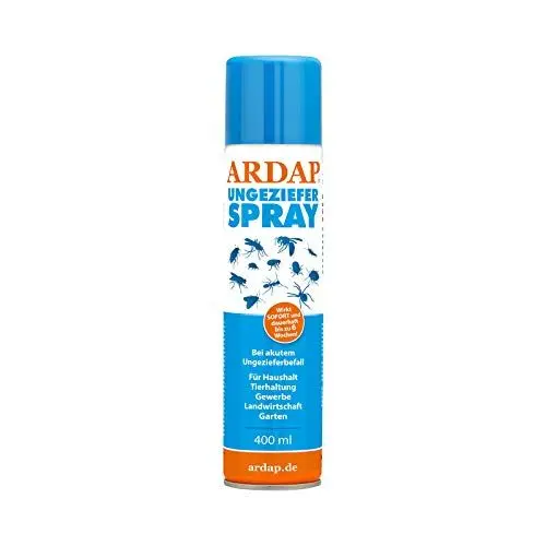 Produktbild: ARDAP Ungezieferspray mit Sofort- & Langzeitwirkung 400ml - Insektenspray zur Bekämpfung von akutem Ungeziefer- & Insektenbefall wie Milben, Bettwanzen & Fliegen - Bis zu 6 Wochen wirksamer Schutz
