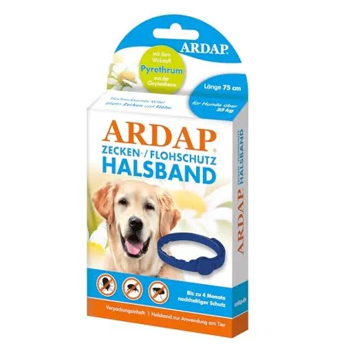 Produktbild: ARDAP Zecken- & Flohschutzhalsband für Hunde über 25kg - Bis zu 4 Monate nachhaltiger Langzeitschutz - Natürlicher Wirkstoff gegen Zecken & Flöhe (PT19)