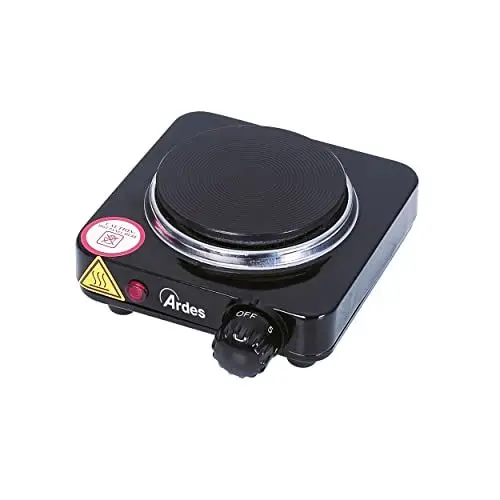 Produktbild: ARDES | Kleiner Elektroherd mit 1 gusseisernen Platte aus lackiertem Stahl Durchmesser Platte 9,5 cm mit Thermostat zur Temperaturregelung Modell TIKAPPA AR1F18 Schwarz