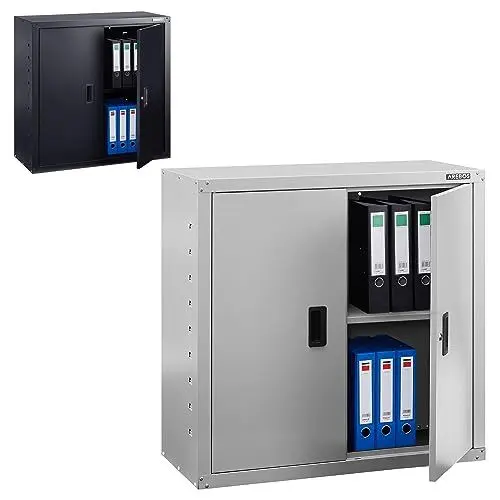 Produktbild: Arebos Aktenschrank Büroschrank Lagerschrank Materialschrank Stahlschrank | Höhenverstellbarer Einlegeboden 90 x 90 x 40 cm | Silber
