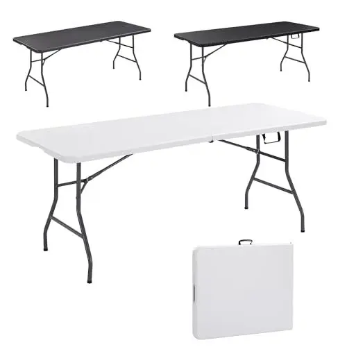 Produktbild: Arebos Buffettisch zusammenklappbar 182 x 74 x 74 cm Wetterfest Gartentisch Partytisch Klapptisch für Garten Terrasse und Balkon | 8 Personen | Campingtisch mit Tragegriff | Weiß