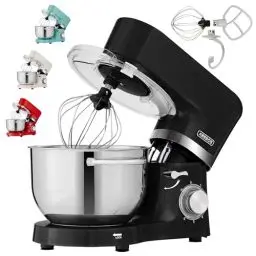 Produktbild: Arebos Küchenmaschine 1500W Schwarz | Knetmaschine mit 2x Edelstahl-Rührschüsseln 4,5 & 5,5L | Geräuscharm | Küchenmixer mit Rührhaken, Knethaken, Schlagbesen und Spritzschutz | 6 Geschwindigkeiten