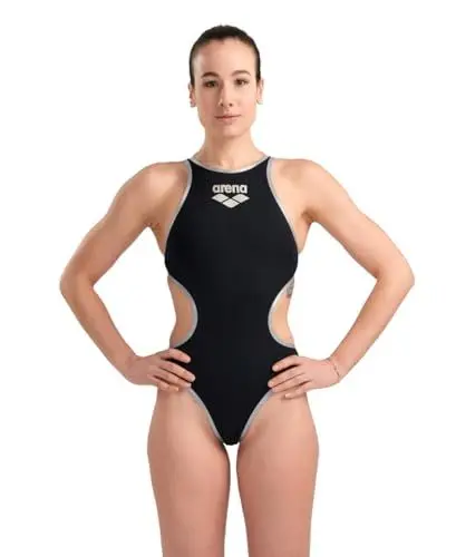 Produktbild: arena One Big Logo Badeanzug für Damen, Schnelltrocknende, Sportliche Bademode aus arena MaxLife Eco-Gewebe mit Maximaler Chlorbeständigkeit und 50+ UV-Schutz