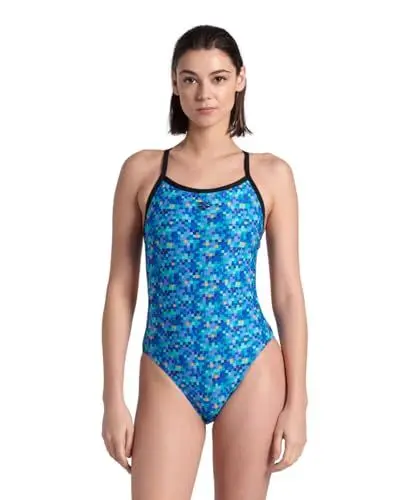 Produktbild: arena Performance Pool Tiles Damen-Badeanzug, Herausforderung Rücken, Einteiler, MaxLife Trainingsanzug, Wettkampf-Badeanzug für Damen, Schwarz/Blau, mehrfarbig, 40