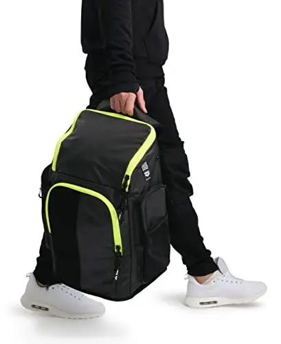 Produktbild: arena Spiky III Schwimm Rucksack 45, Freizeit- und Sportrucksack aus Wasserabweisendem Material, Gepolsterte Schulterpartie, Schulrucksack, 45 Liter, Dark_smoke-neon_yellow
