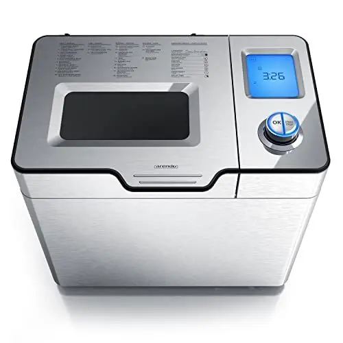 Produktbild: Arendo - Brotbackautomat inkl. automatisches Zutatenfach - Brotbackmaschine - 25 Programme - glutenfreies Backen – Joghurtfunktion - 1 kg Kapazität - Direktantrieb - Antihaftbeschichtung - BPA-frei