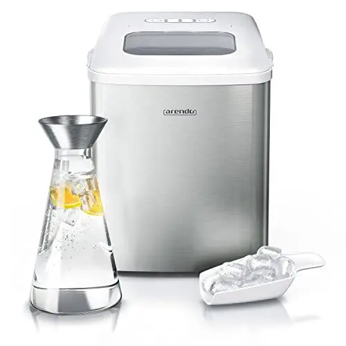 Produktbild: Arendo - Eiswürfelmaschine Edelstahl - Eiswürfelbereiter Edelstahl - Ice Cube Maker Maschine - Eiswürfelautomat - mit Kühlung - Eiswürfel Größen Klein, Groß - ABS - BPA frei