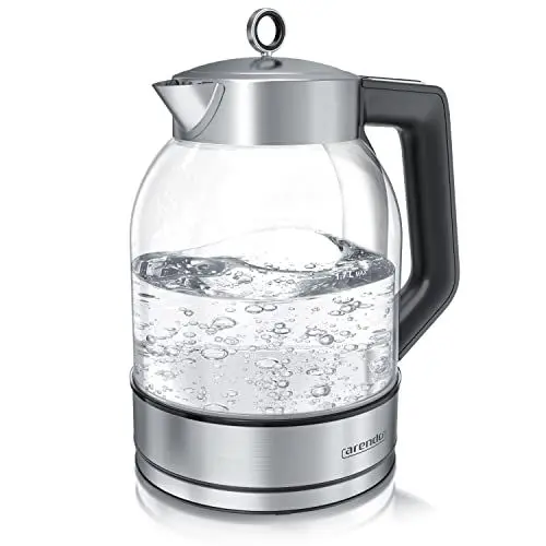 Produktbild: Arendo - Glas Wasserkocher mit Temperatureinstellung 40-100 Grad in 5er Schritten - 1,7 Liter - max. 2200 W - Teekocher mit Temperaturanzeige - Edelstahl - BPA-frei