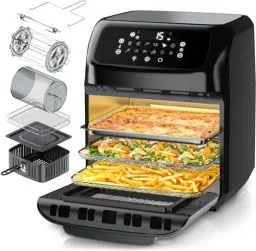 Produktbild: Arendo - Heißluftfritteuse XXL mit LED Touchscreen- 12 Liter - Grill - Dörrautomat - Backofen - Air Fryer - Touchscreen - Easy&Clean - Fritteuse ohne Öl - Umluft - Pizza Hähnchen Pommes - BPA frei