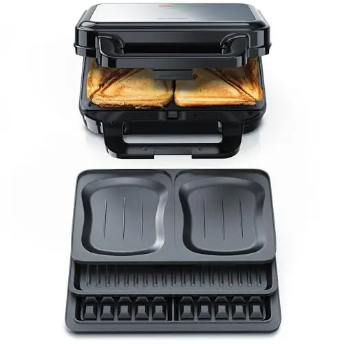 Produktbild: Arendo - Sandwichmaker 3in1 Waffeleisen Kontaktgrill mit abnehmbaren Platten - mit Antihaftbeschichtung - BPA frei - Temperaturkontrolle – Sandwich Maker - Sandwichtoaster