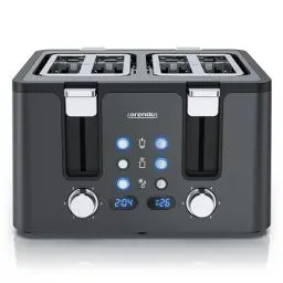 Produktbild: Arendo - Toaster 4 Scheiben Edelstahl - mit Brötchenaufsatz - LED Anzeige Restzeitanzeige – Doppelwandgehäuse - Defrost Funktion - Krümelschublade - 6 Bräunungsgrade - Cool Grey Design