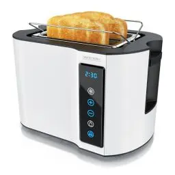 Produktbild: Arendo - Touch Toaster 2 Scheiben Edelstahl - Touchpanel - digital Display Restzeitanzeige - 800 W – Doppelwandgehäuse – mit Brötchenaufsatz – 7 Bräunungsgrade – Brotscheibenzentrierung - Weiß Matt