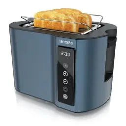Produktbild: Arendo - Touch Toaster 2 Scheiben Edelstahl - Touchpanel - digital Display Restzeitanzeige - 800 W – Doppelwandgehäuse – mit Brötchenaufsatz – 7 Bräunungsgrade – Brotscheibenzentrierung - Blau