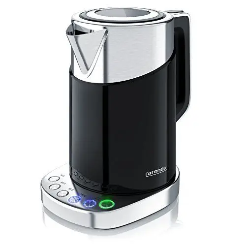 Produktbild: Arendo - Turbo Edelstahl Wasserkocher mit Temperatureinstellung 3000 Watt - Digitale Basisstation - 4 wählbare Temperaturstufen inkl. Warmhaltefunktion - 3000W Schnellkoch Teekocher