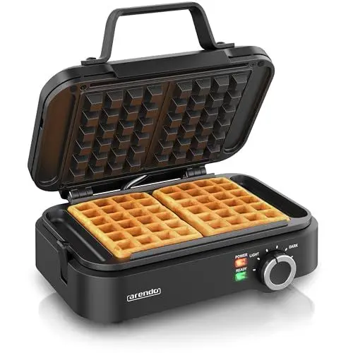 Produktbild: Arendo - Waffeleisen doppelt - belgische Waffeln - 1200 Watt – Waffelautomat – 2 Waffeln 12,6 x 8,6 cm - Antihaftbeschichtung – belgische Waffeln - Thermostat – Überhitzungsschutz - BPA und PFOA frei