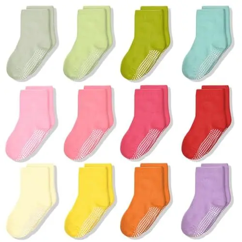 Produktbild: ARERWA Antirutschsocken Kinder 12 Paar Stoppersocken Kinder Rutschfeste Socken Baumwollmischung Crew Socken für 3-5 Jahre Kleinkind Mädchen
