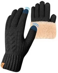 Produktbild: ARFNKIM Damen Winterhandschuhe mit Fleecefutter, Touchscreen Warme Gedehnt Dicke Strickhandschuhe Wollhandschuhe Thermohandschuhe Outdoor Winter Geschenke für Herren und Damen (schwarz)