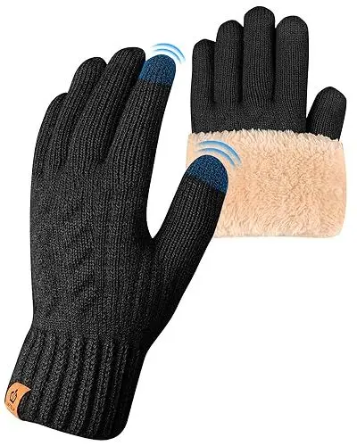 Produktbild: ARFNKIM Damen Winterhandschuhe mit Fleecefutter, Touchscreen Warme Gedehnt Dicke Strickhandschuhe Wollhandschuhe Thermohandschuhe Outdoor Winter Geschenke für Herren und Damen (schwarz)