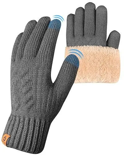 Produktbild: ARFNKIM Winterhandschuhe mit Fleecefutter, Herren und Damen Touchscreen Warme Gedehnt Dicke Strickhandschuhe Wollhandschuhe Thermohandschuhe Outdoor Winter Geschenke (grau)