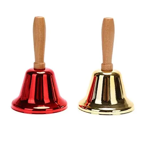 Produktbild: ARFUKA 2 Stück Tischglocke Handglocke Rezeptionsklingel Anrufsglocke Weihnachtsglocke Nikolausglocke mit Holzgriff für Weihnachtsdekoration und Hotelservice
