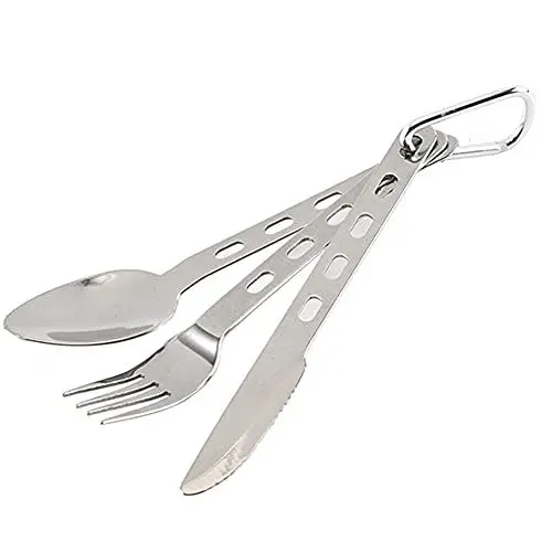 Produktbild: ARFUKA 3 in 1 Campingbesteck Edelstahl Reisebesteck Messer Gabel Löffel Besteckset für Picknick Wandern Camping und Outdoor