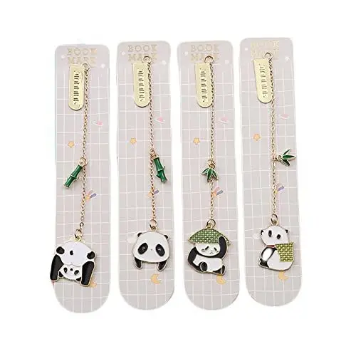 Produktbild: ARFUKA 4 Stück Lesezeichen Edelstahl Panda Bookmark Buchenzeichen Kleine Geschenke für Freunde Fraue Kinder Schüler Lehrer