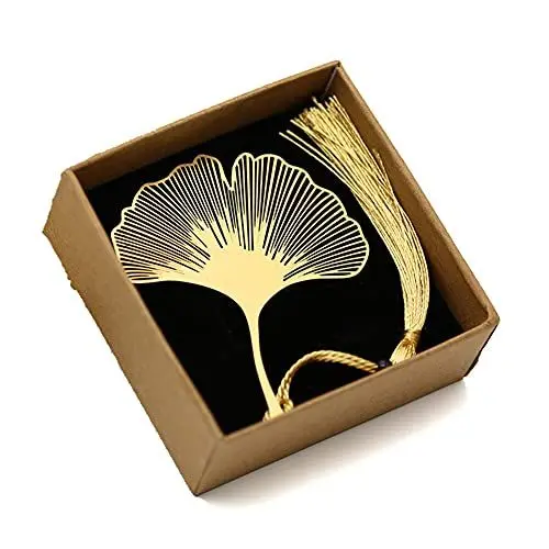 Produktbild: ARFUKA Lesezeichen Metall Ginkgo Bookmark Blatt Lesezeichen mit Quaste, Geschenke für Frauen, Kinder, Teens Mädchen, Leser und Buchliebhaber (Gold)