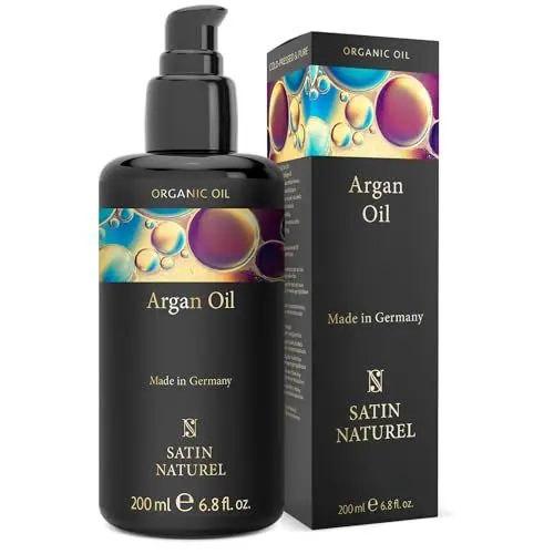 Produktbild: Satin Naturel Arganöl BIO kaltgepresst 200ml - 100% rein und natürlich - Arganöl Haare für Haarwachstum - Für Haare, Haut, Nägel und Bart - Haaröl trockenes Haar, gegen trockene Kopfhaut