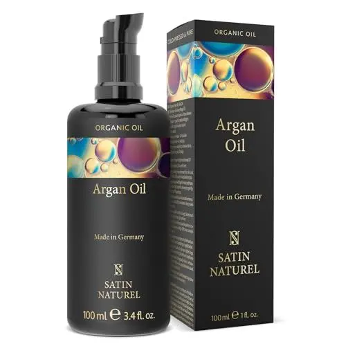 Produktbild: Satin Naturel Arganöl BIO kaltgepresst 100ml - 100% rein & natürlich - Arganöl Haare für Haarwachstum - Gegen trockene Kopfhaut - Haaröl trockenes Haar - Hair Growth Argan Oil