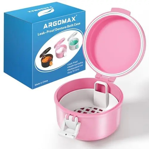 Produktbild: ARGOMAX zahnspangendose reinigungsbox, Zahnprothesen Behälter, zahnersatz dose, zahnprothesendose, Prothesenreinigungsetui (Rosa + Weiß).