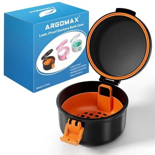 Produktbild: ARGOMAX zahnspangendose reinigungsbox, Zahnprothesen Behälter, zahnersatz dose, zahnprothesendose, Prothesenreinigungsetui (Schwarz + Orange).