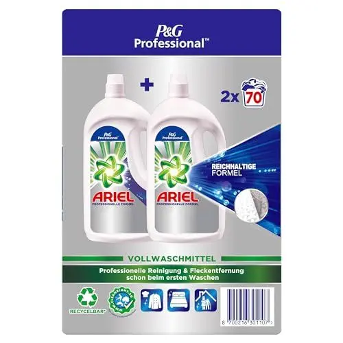 Produktbild: Ariel Professional Flüssig Regulär Vollwaschmittel, 140 Waschladungen, 7 L (2 x 3.5 L), professionelle Formel für den professionellen Einsatz, Fleckentfernung schon ab der ersten Wäsche