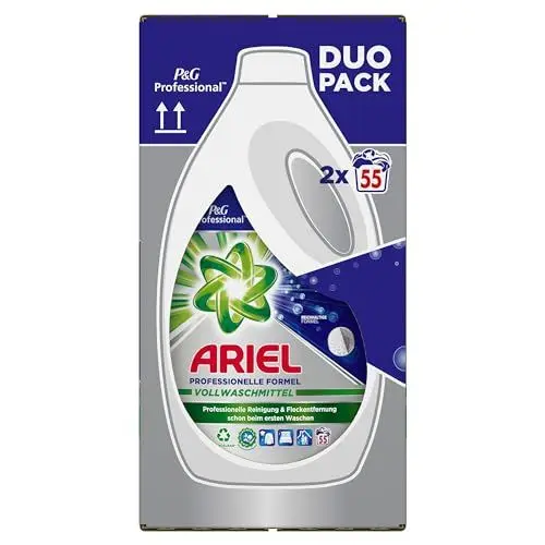 Produktbild: Ariel Professional Flüssig Regulär Vollwaschmittel, 110 Waschladungen, 5.5 L (2 x 2.75 L), professionelle Formel für den professionellen Einsatz, Fleckentfernung schon ab der ersten Wäsche