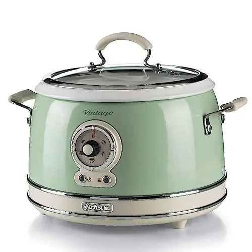 Produktbild: Ariete 2904, Rice Cooker, Reiskocher Slow Cooker, Dampfgarer, Vintage-Linie, 3,5 l, antihaftbeschichtete Keramikbeschichtung, 650 W, grün