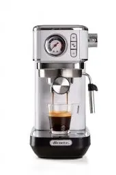 Produktbild: Ariete Espresso Slim Metal 1381, Kaffeemaschine mit Manometer, Kompatibel mit Kaffeepulver und ESE-Pads, 15 Bar Maximum, 1 oder 2 Tassen-Filter, Cappuccino-Düse, 1300W, Weiß
