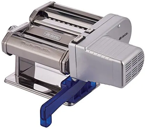Produktbild: Ariete Pastamatic 1593, Elektrische Nudelmaschine, 2 Geschwindigkeitsstufen + Pulse-Funktion, 9 Variable Teig-Stärken, 5 Nudelformen, Inkulusive Befestigungsklemme und Handkurbel, 90W
