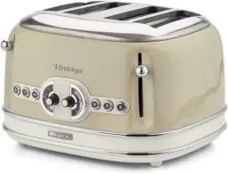 Produktbild: Ariete Vintage 156, 4-Scheiben-Toaster, Retro Toaster mit 6 Toaststufen, Automatischer Auswurf, Auftaufunktion, Herausnehmbares Krümelfach, Gehäuse aus Edelstahl, 1600W, Beige