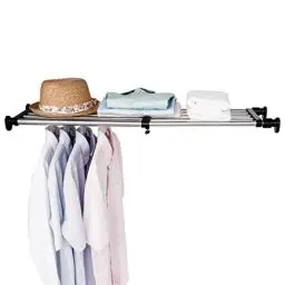 Produktbild: ARIIKON Verstellbares Kleiderschrank Regal, Erweiterbar Einlegeböden Ohne Bohren, Regalböden Ausziehbar Länge 101-152,5cm, Breite 25cm, DIY Separator für Küche, Badezimmer, Schlafzimmer, Schwarz