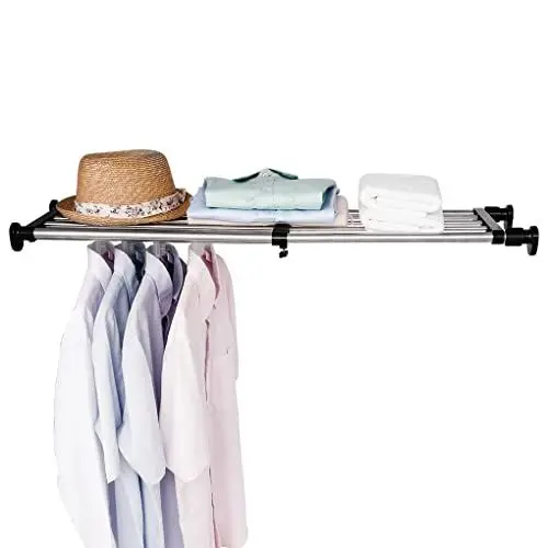 Produktbild: ARIIKON Verstellbares Kleiderschrank Regal, Erweiterbar Einlegeböden Ohne Bohren, Regalböden Ausziehbar Länge 101-152,5cm, Breite 25cm, DIY Separator für Küche, Badezimmer, Schlafzimmer, Schwarz