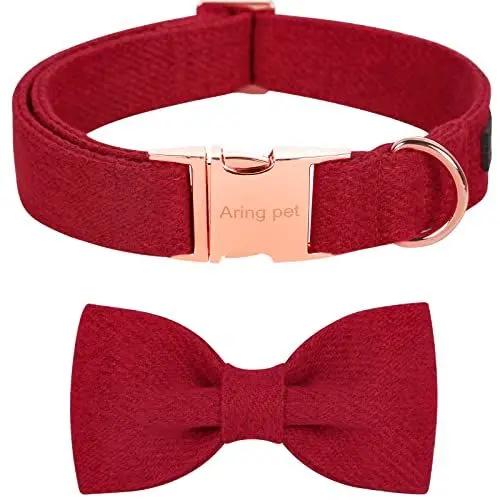 Produktbild: ARING PET Weihnachten Hundehalsband, Baumwolle rot Hundehalsband mit Schleife, niedliche Fliege Hundehalsbänder Geschenke mit Metallschnalle für kleine mittlere große Hunde