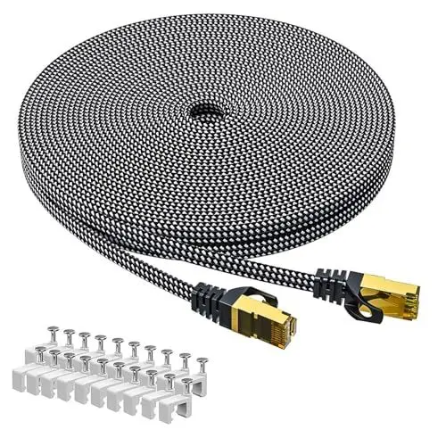 Produktbild: ARISKEEN Cat 8 Lan Kabel 15 Meter, Cat8 Geflochten Flach Hochgeschwindigkeit (40Gbps 2000Mhz/s) Gigabit Rj45 STP Geschirmtes Internet Netzwerk Lan Patch Kabel Draht für Router Modem Patch Panel