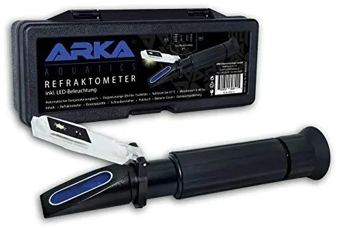 Produktbild: ARKA Refraktometer - Präzises Messgerät für Salinität & Dichte in Meerwasseraquarien, inkl. LED-Licht & Temperaturausgleich, essentiell für gesunde Aquarienbedingungen
